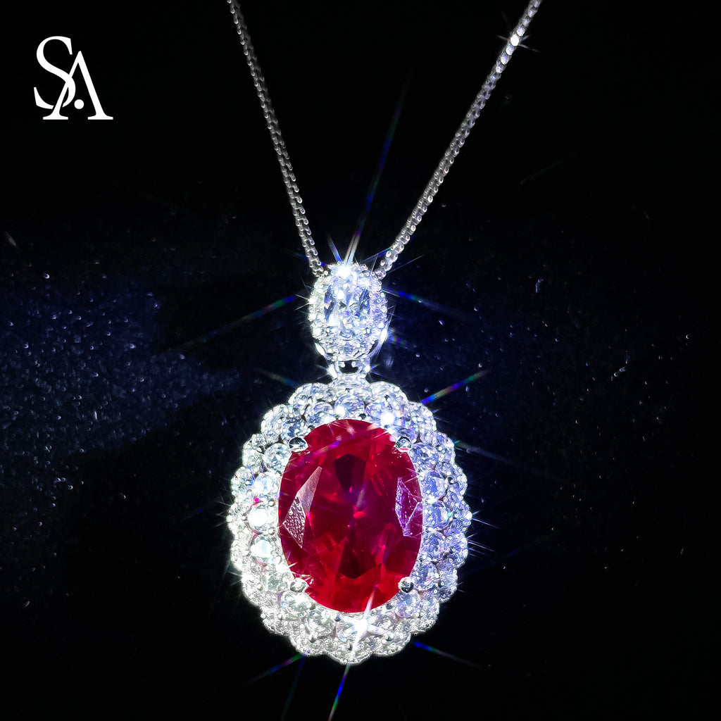 [SA2900]#010 Ruby Necklace----925 Sterling Silver Necklace Oversized Ruby