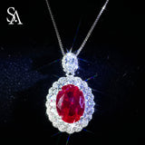 [SA2900]#010 Ruby Necklace----925 Sterling Silver Necklace Oversized Ruby