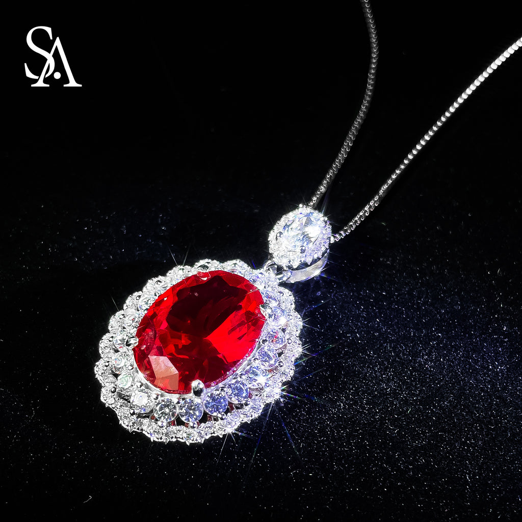 [SA2900]#010 Ruby Necklace----925 Sterling Silver Necklace Oversized Ruby