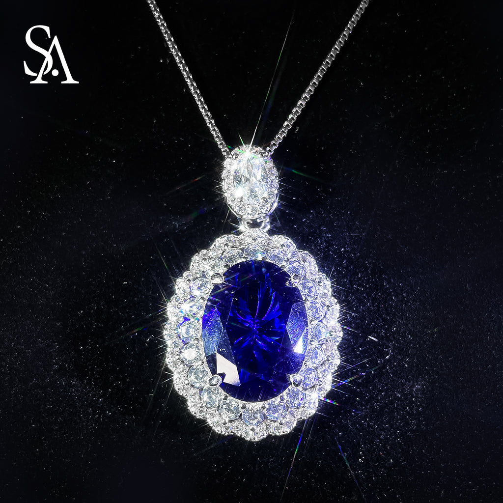 [SA2900]#011 Sapphire Necklace----925 Sterling Silver Necklace Oversized Sapphire