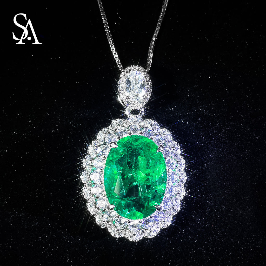 [SA2900]#012 Emerald Necklace----925 Sterling Silver Necklace Oversized Emerald
