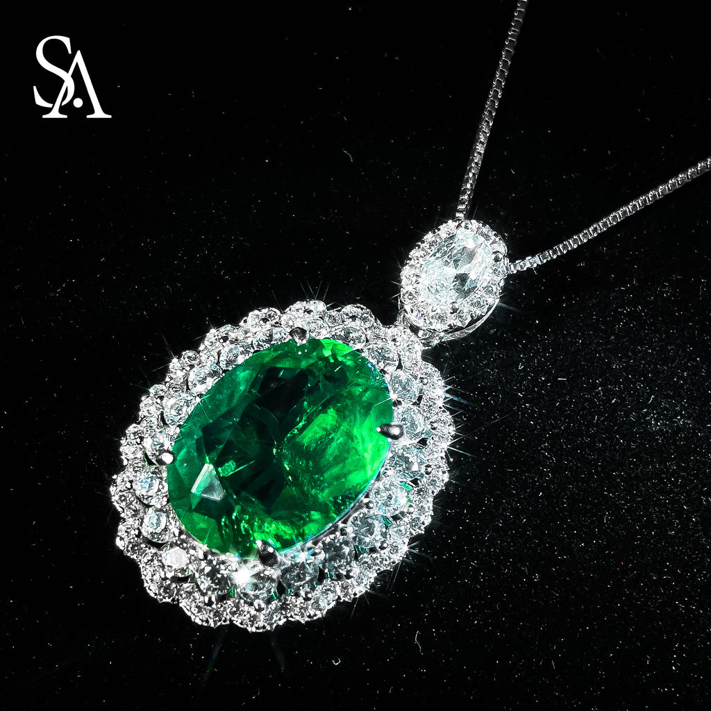 [SA2900]#012 Emerald Necklace----925 Sterling Silver Necklace Oversized Emerald