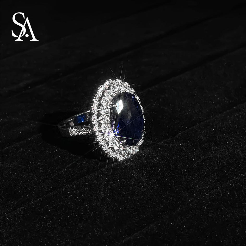 [SA2917]#005 Sapphire Ring----925 Silver Ring Oversized Sapphire