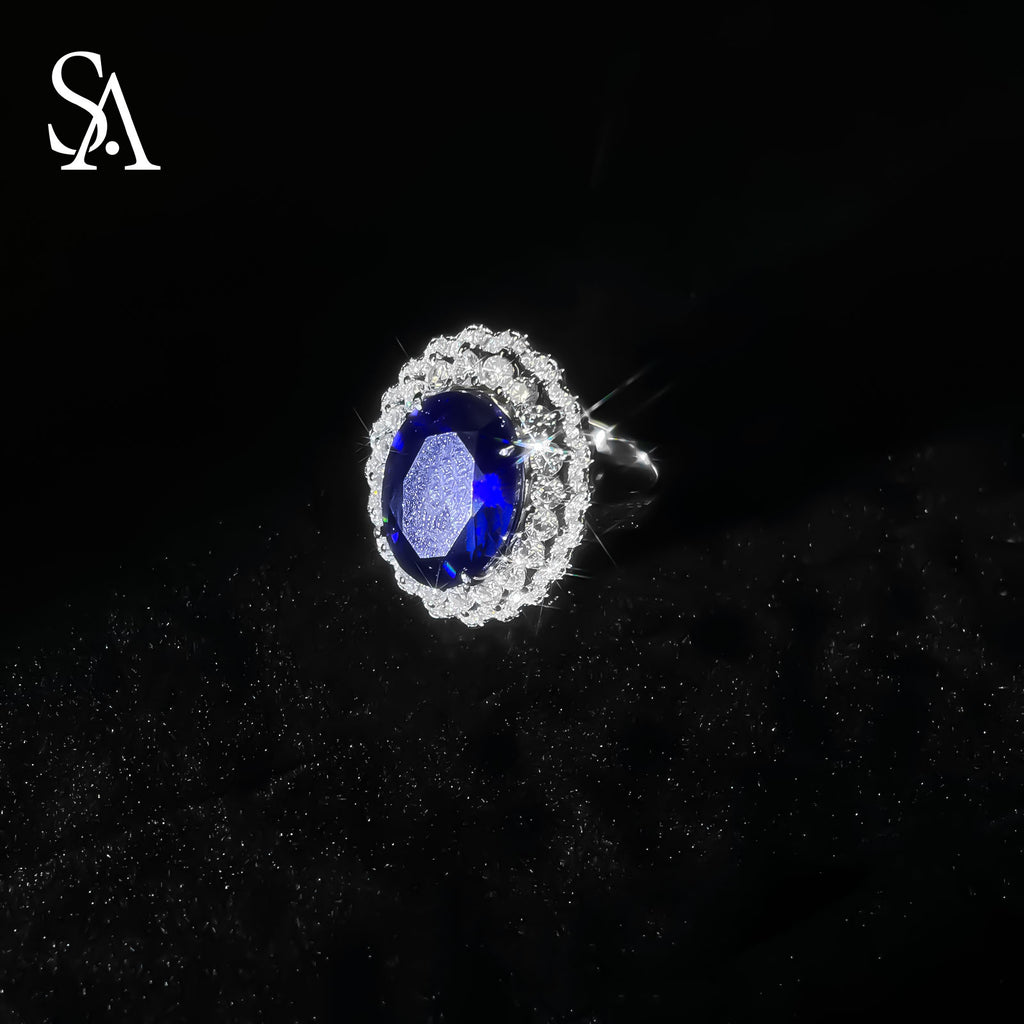 [SA2917]#005 Sapphire Ring----925 Silver Ring Oversized Sapphire