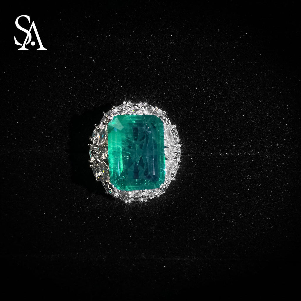 [SA1917]#007 Square Emerald Ring----925 Sterling Silver Ring Oversized Emerald