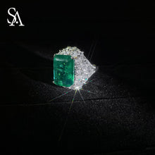 Load image into Gallery viewer, [SA1917]#007 Square Emerald Ring----925 Sterling Silver Ring Oversized Emerald