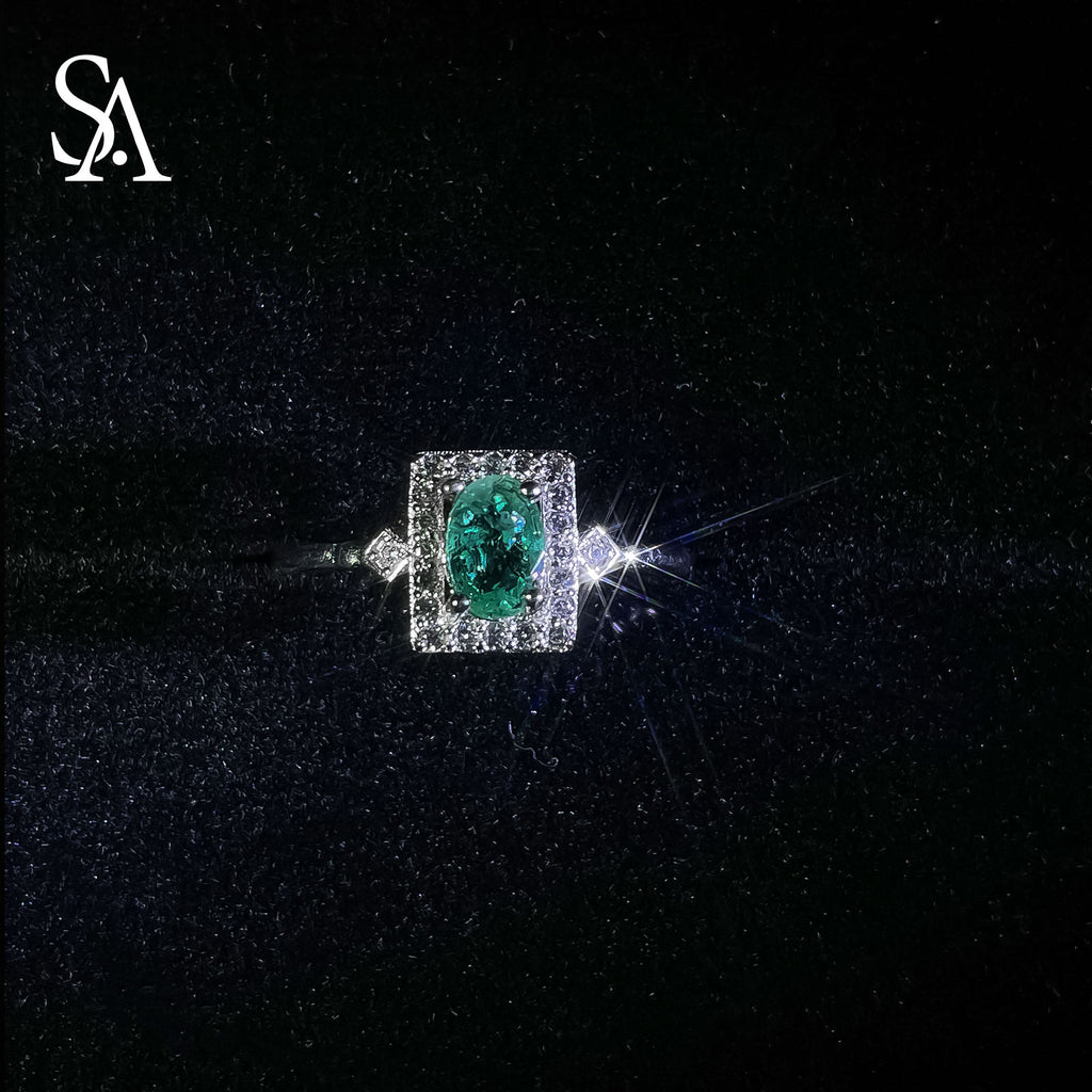 [SA1900]#008 Emerald Square Ring----925 Sterling Silver Square Ring Emerald