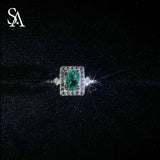 [SA1900]#008 Emerald Square Ring----925 Sterling Silver Square Ring Emerald