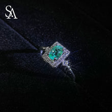 Load image into Gallery viewer, [SA1900]#008 Emerald Square Ring----925 Sterling Silver Square Ring Emerald
