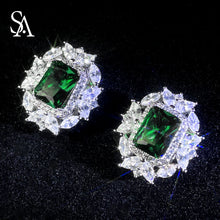 Load image into Gallery viewer, [SA1900]#003 square emerald earrings---925 sterling silver zircon earrings
