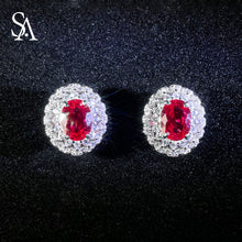 Load image into Gallery viewer, [SA2900]#001 Ruby Stud Earrings---925 Sterling Silver Zircon Stud Earrings