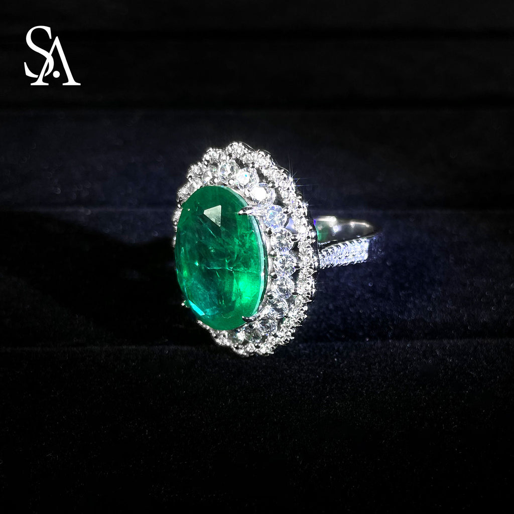 [SA1917]#004Emerald Ring----925 Sterling Silver Ring Oversized Emerald