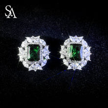 Load image into Gallery viewer, [SA1900]#003 square emerald earrings---925 sterling silver zircon earrings