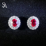 [SA2900]#001 Ruby Stud Earrings---925 Sterling Silver Zircon Stud Earrings