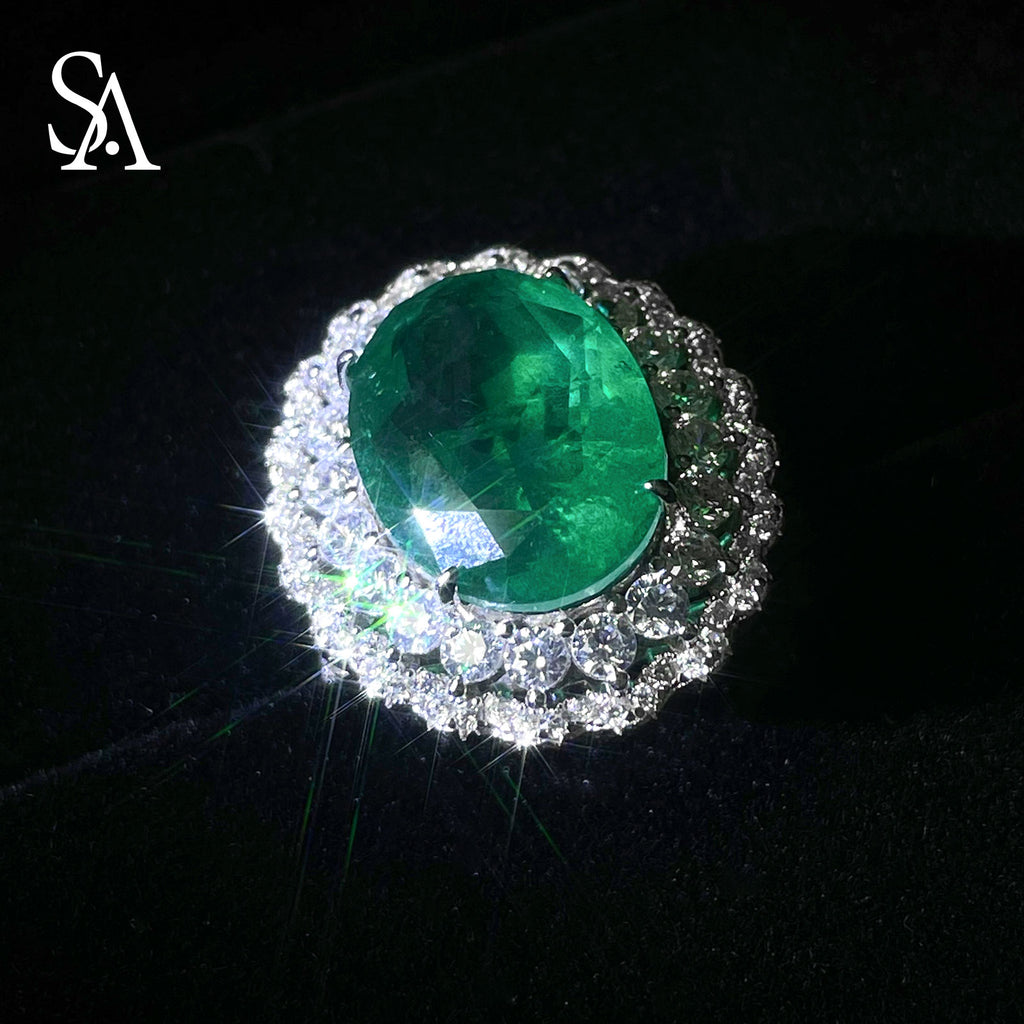 [SA1917]#004Emerald Ring----925 Sterling Silver Ring Oversized Emerald