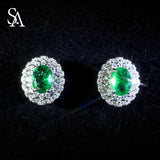 [SA1900]#002Ruby Stud Earrings---925 Sterling Silver Zircon Stud Earrings